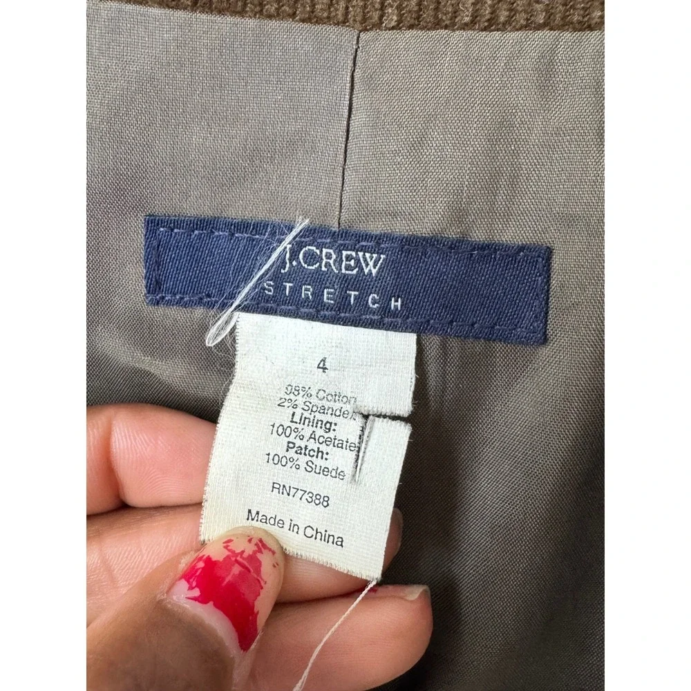 J.Crew Brown Corduroy Stretch Blazer Jacket Suede Elbow Patches Size 4 RN77388